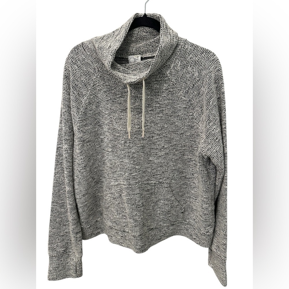 Aerie Offline Snowday Mock-Neck Boxy Sweatshirt Marled Black & White L